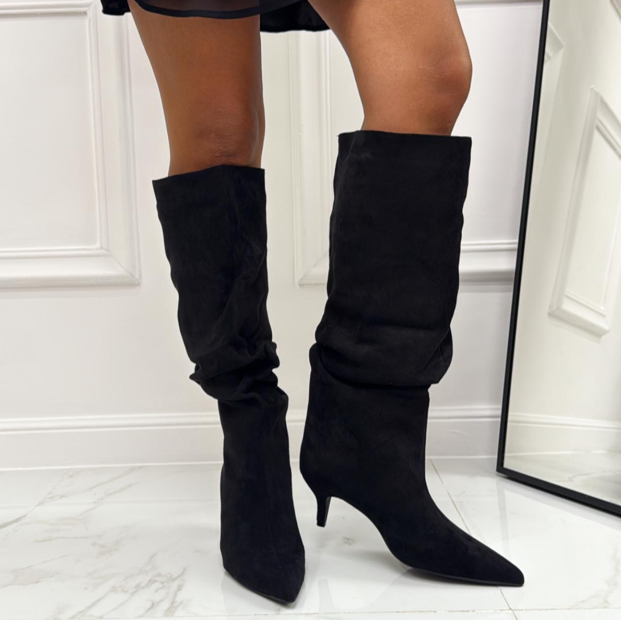 Nayla - Stivale Donna Alto Tacco Punta Casual Elegante Nero