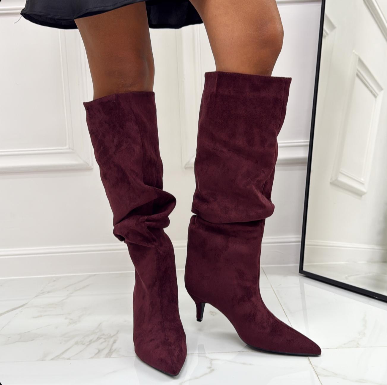 Nayla - Stivale Donna Alto Tacco Punta Casual Elegante Bordeaux
