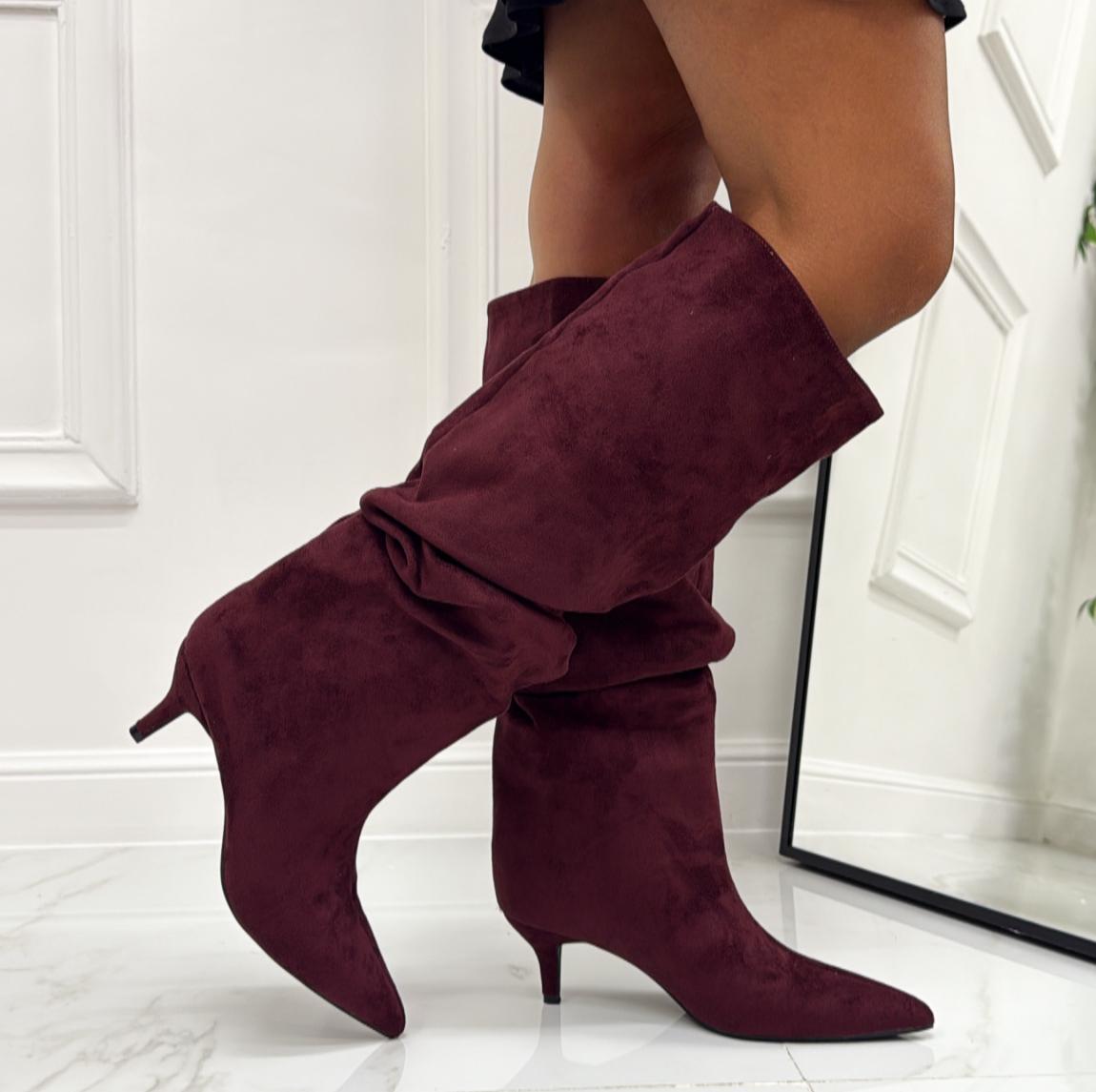 Nayla - Stivale Donna Alto Tacco Punta Casual Elegante Bordeaux