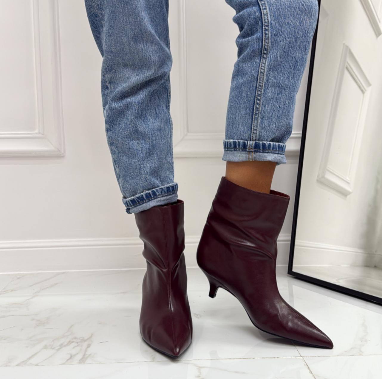 Joia - Stivale Donna Basso Tacco Punta Casual Elegante Bordeaux