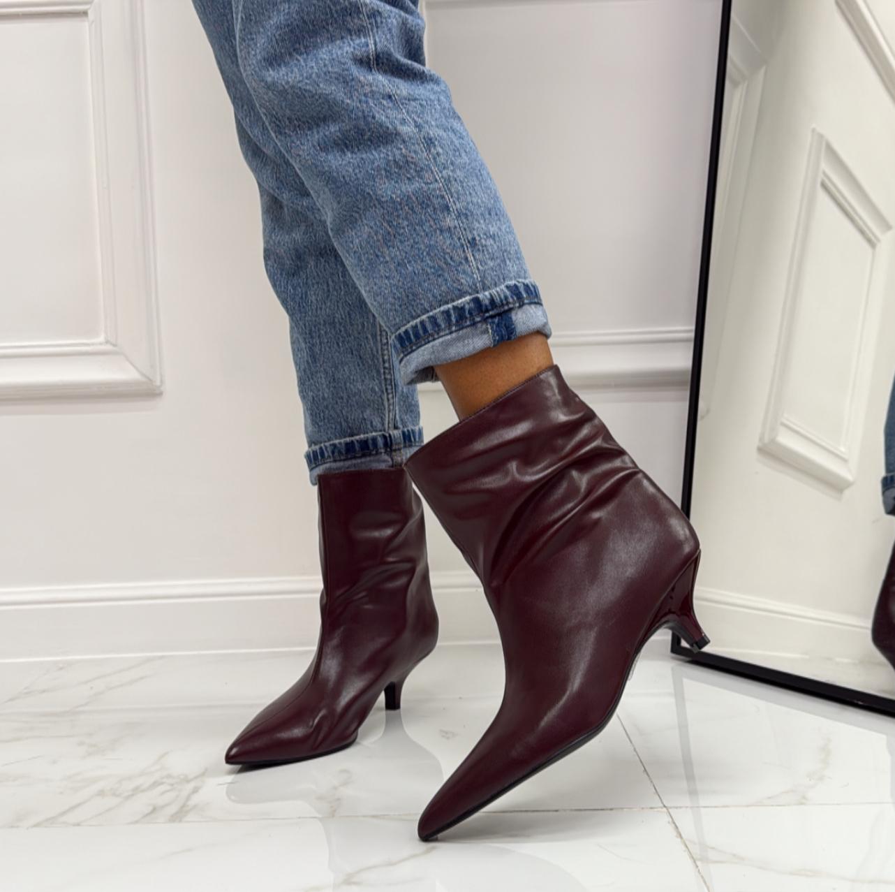 Joia - Stivale Donna Basso Tacco Punta Casual Elegante Bordeaux