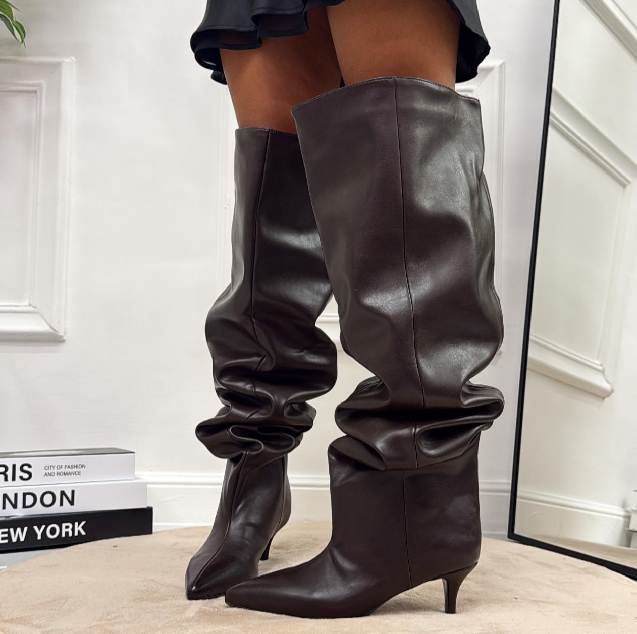 Noemi - Stivale Donna Alto Tacco Punta Casual Elegante Marrone