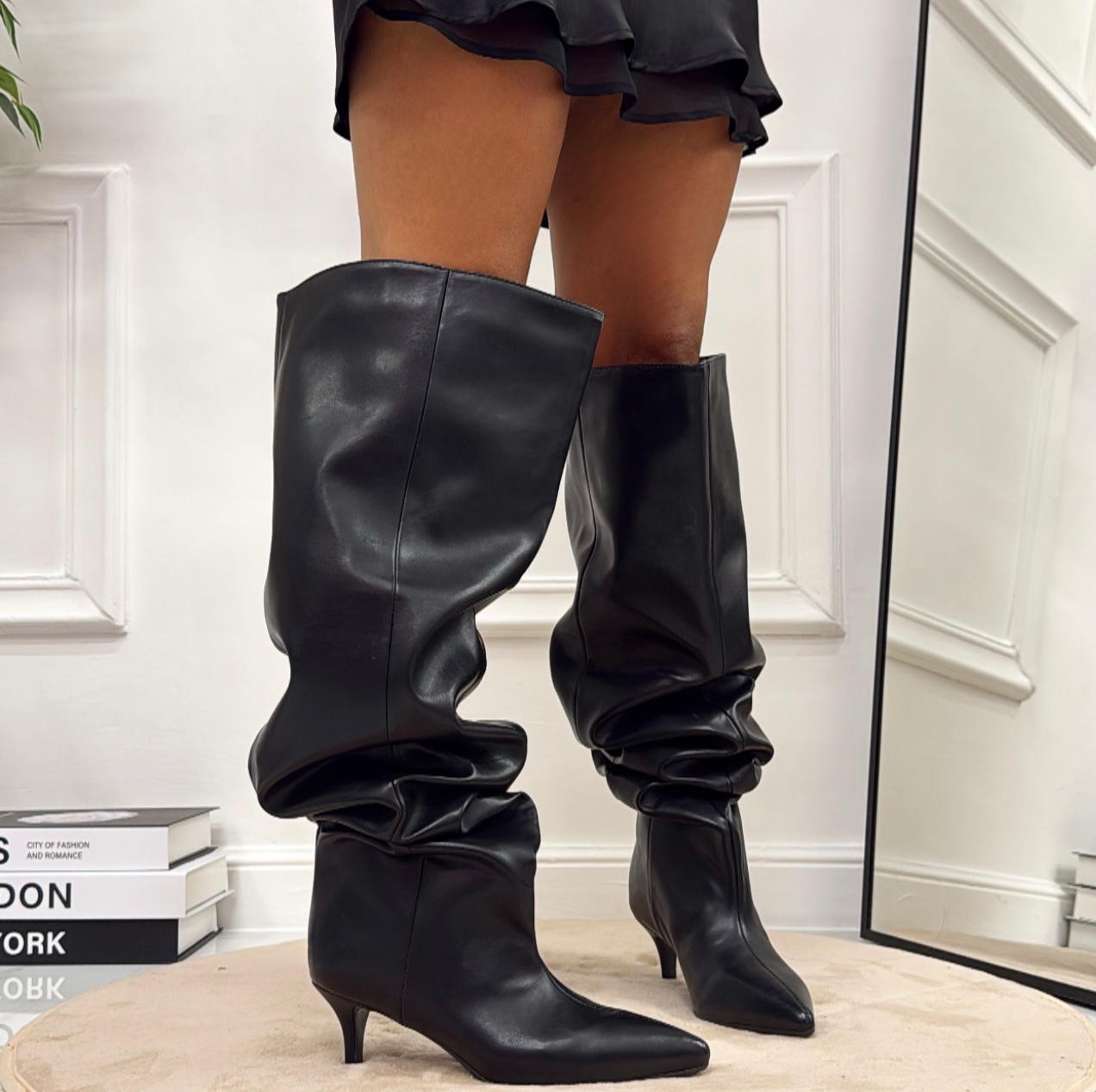 Noemi - Stivale Donna Alto Tacco Punta Casual Elegante Nero