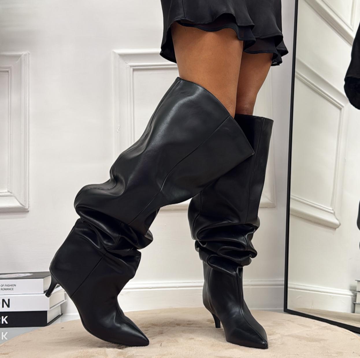 Noemi - Stivale Donna Alto Tacco Punta Casual Elegante Nero