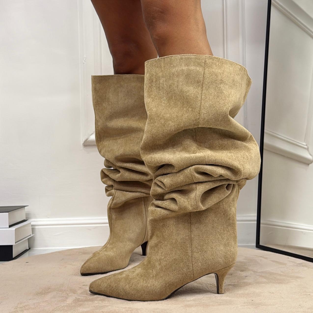 Laila - Stivale Donna Alto Tacco Punta Casual Elegante Beige