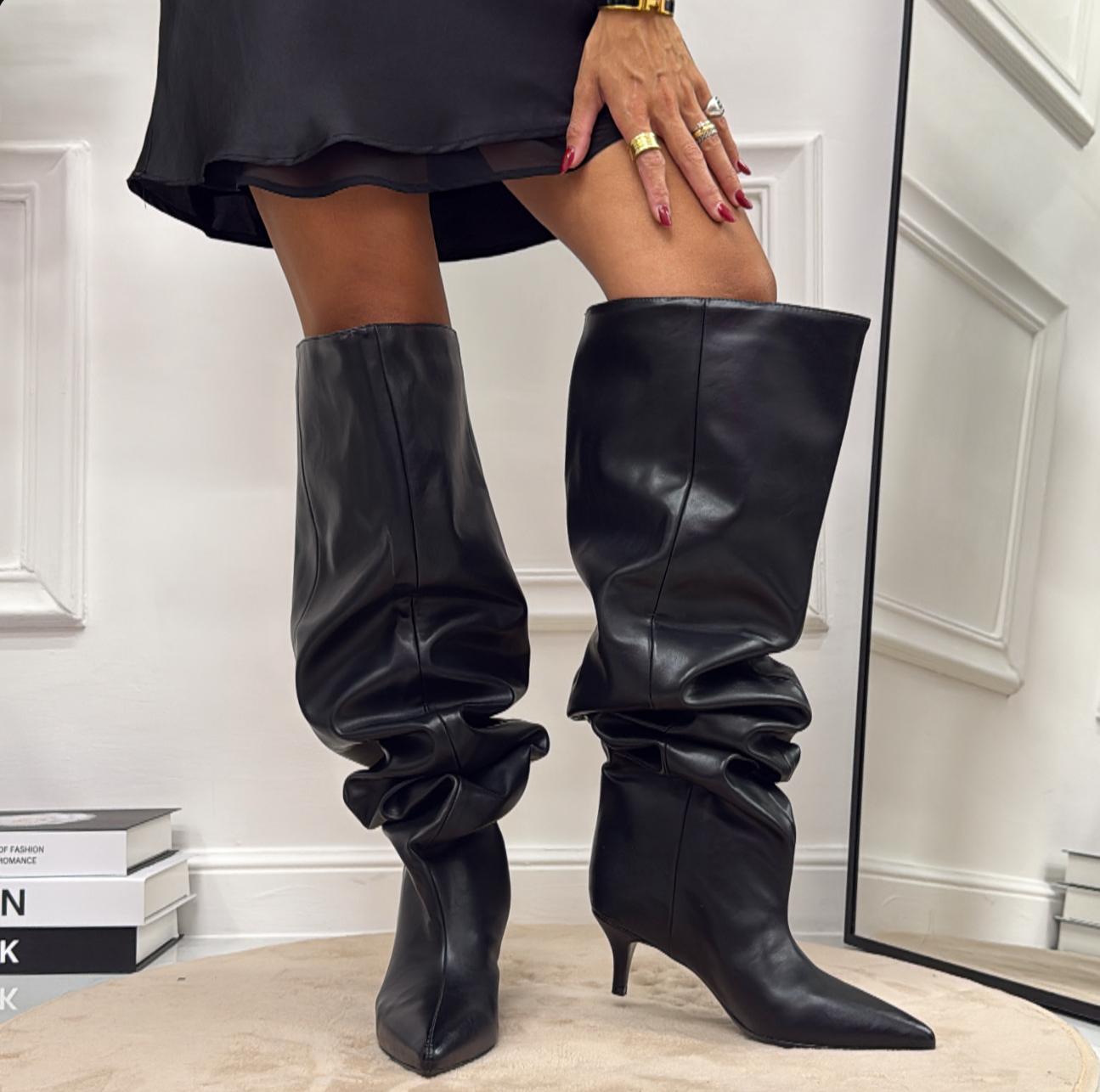 Noemi - Stivale Donna Alto Tacco Punta Casual Elegante Nero