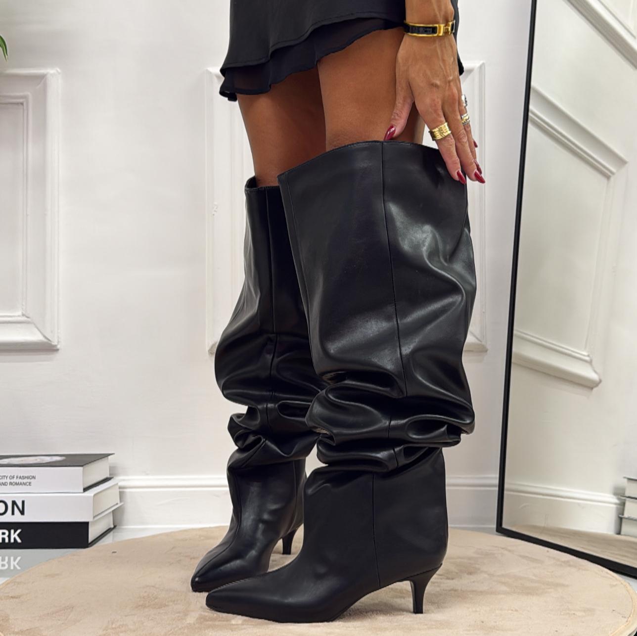 Noemi - Stivale Donna Alto Tacco Punta Casual Elegante Nero