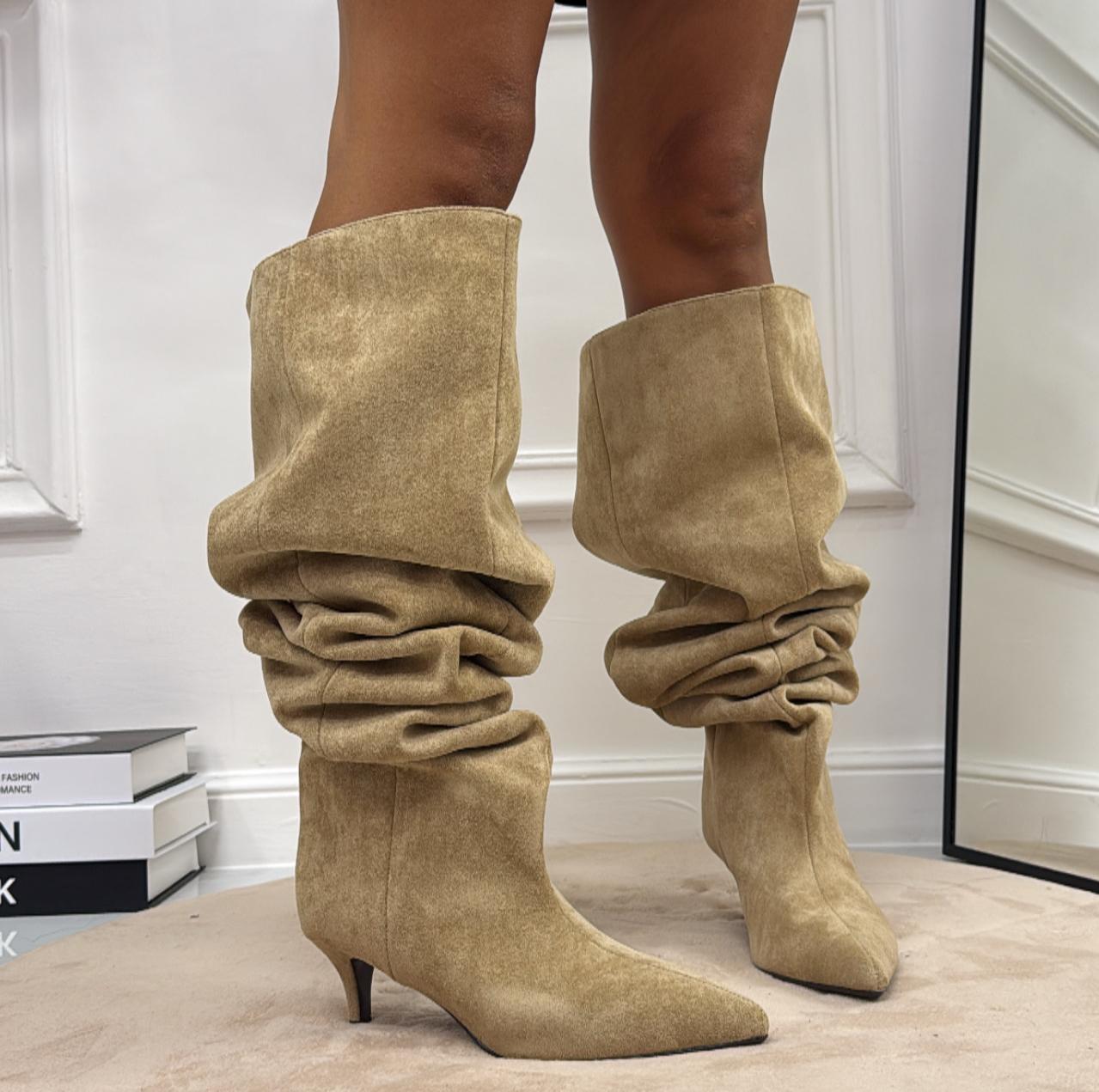 Laila - Stivale Donna Alto Tacco Punta Casual Elegante Beige