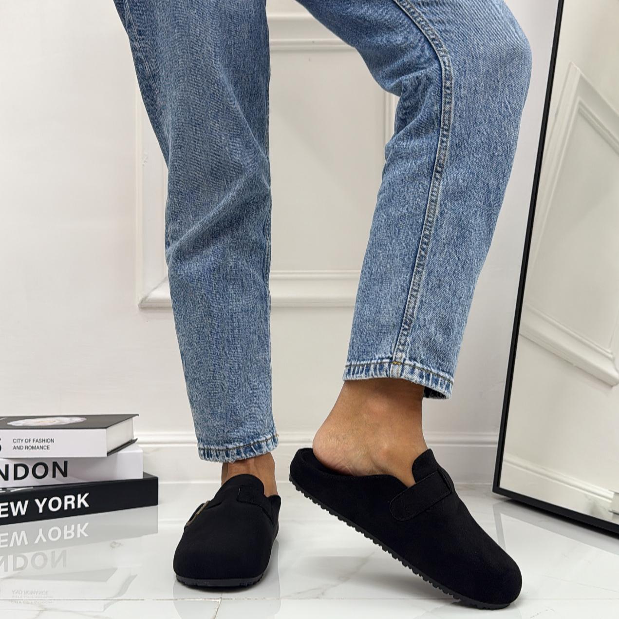 Gabry - Scarpa Sabot Mules Donna Flat Tallone Scoperto Nero