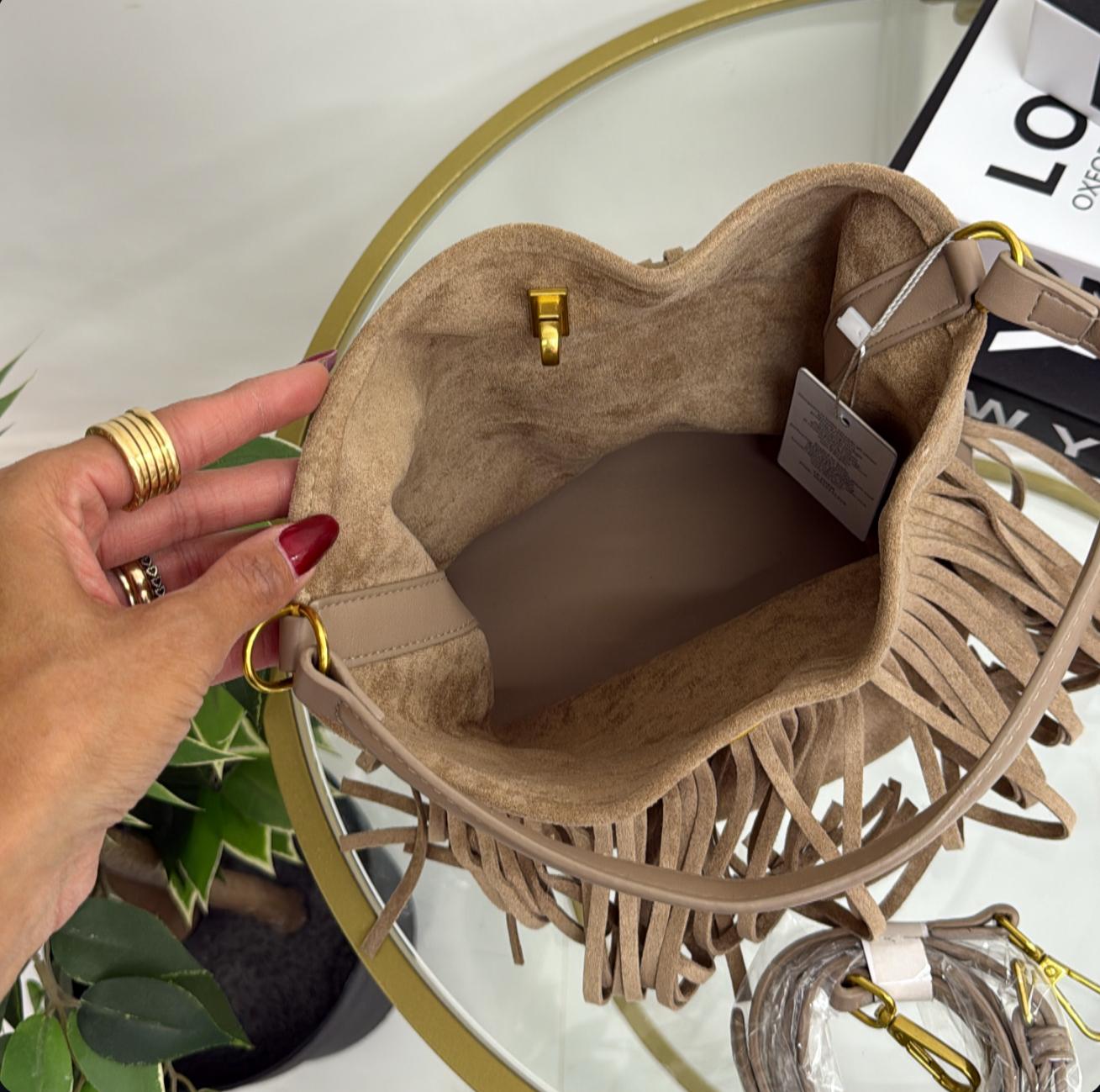 Firenze - Borsa Donna Manico in Pelle Scamosciata Frange