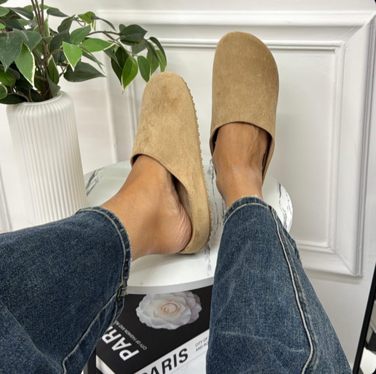 Marina - Scarpa Sabot Mules Donna Flat Tallone Scoperto Beige