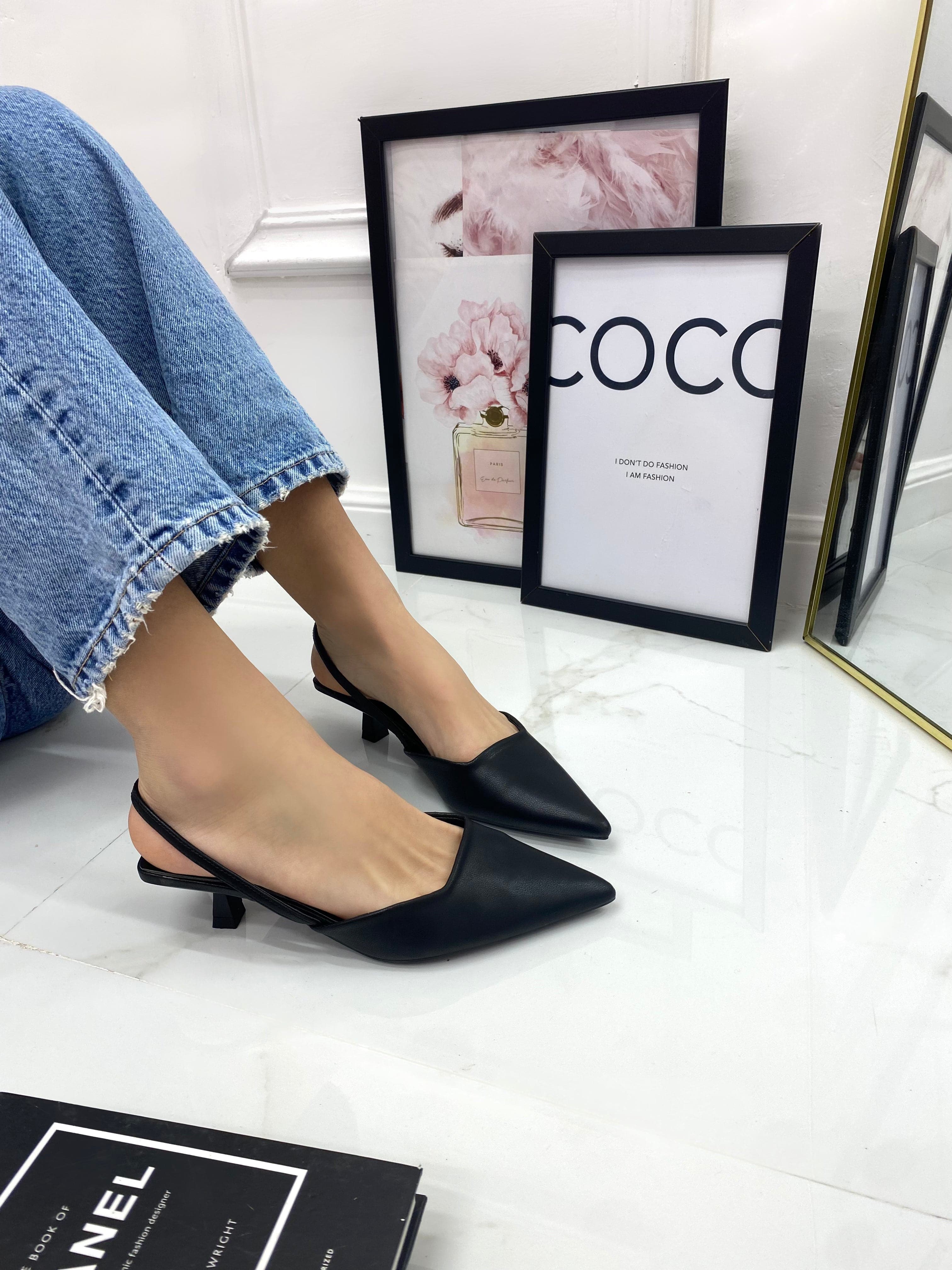 Iride Decollet Donna Punta Scarpa Tacco Basso Nero Primi Tacchi